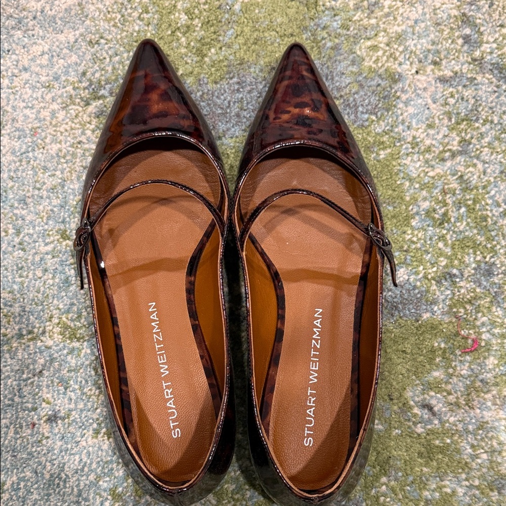 Stuart Weitzman Tortoiseshell Pointed Mary Jane Flats